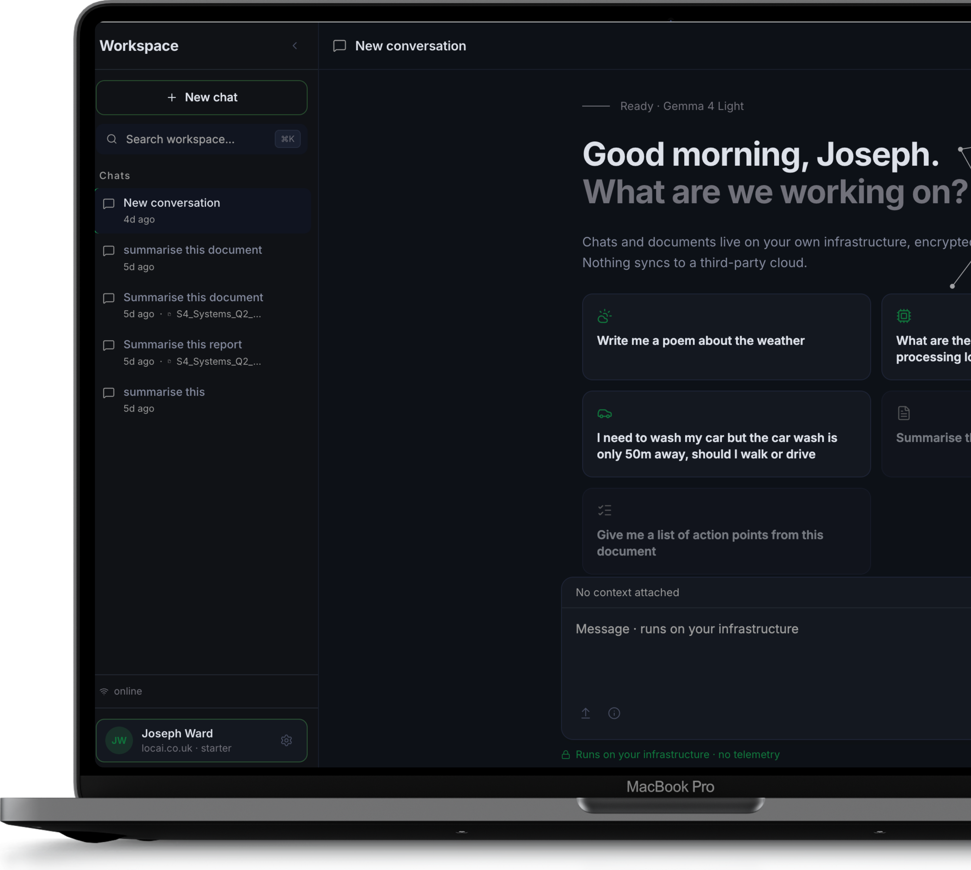 Aventail™ Workspace interface showing conversations, documents and team workflows