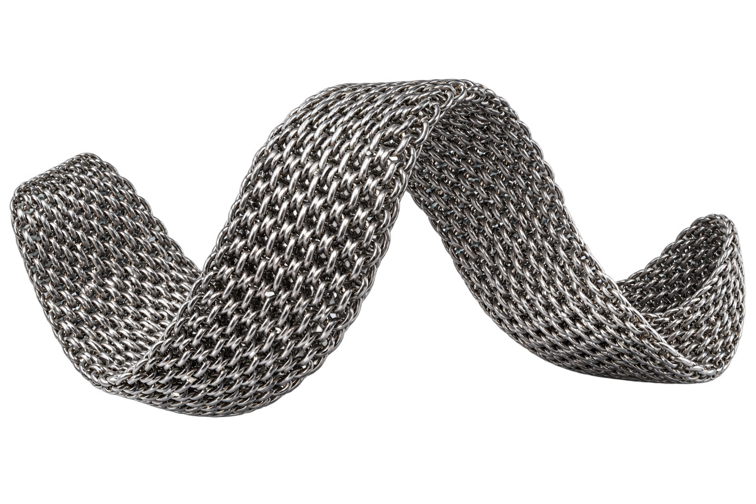 Conceptual polished steel woven ribbon representing connected infrastructure